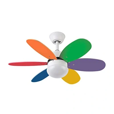 Imagen de Ventilador de techo motor DC Bi Alves estilo infantil colores luz LED 2 bombillas gratis
