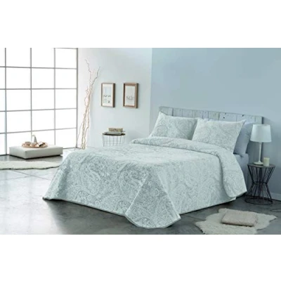 Imagen de VIALMAN Colcha Bouti Ligero Sofia 29 con un Diseño de Cachemira para Cama Matrimonio 150 cm Cachemir Paisley 250x270 cm, Color Blanco
