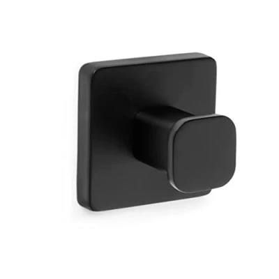 Imagen de TATAY Colgador de baño, la colección accesorios baño NERO, Acero Inoxidable y Zamak, Doble Sistema fijación con Tornillos Glu fix, Hasta 10Kg, Negro. Medidas 6 x 4,6 cm