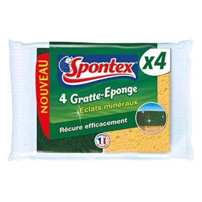 Imagen de SPONTEX Rasqueta de esponja minerales 4 esponjas para platos rascadores verdes con sílice
