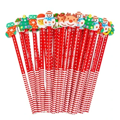 Imagen de THE TWIDDLERS 50 Lápices Navideños con Borradores Muñeco de Nieve Papá Noel Renos Árbol Navidad Rellenos Calcetín Navidad, Bolsas Fiesta, Regalos para Niños