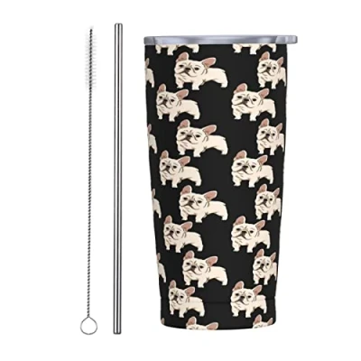 Imagen de taza de viaje con diseño bulldog francés 20 onzas, botella agua aislada, vaso acero inoxidable, café tapa