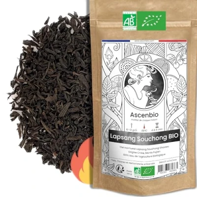 Imagen de Ascenbio ✿ Té negro ahumado Lapsang Souchong Premium BIO Shaowu 180 g a granel Preparado y envasado en Francia Embalaje biodegradable