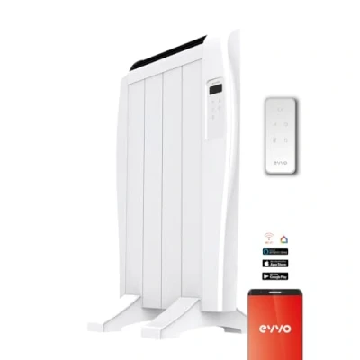Imagen de Radiador Emisor Térmico EVVO C4 Blanco, 600W, hasta 8m2, Instalación Suelo o Pared, Control por Voz, Google Home Alexa, 4 elementos, Bloqueo infantil, Wifi, remoto, Temporizador