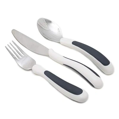 Imagen de NRS Healthcare Kura Care Juego de cubiertos para adultos, Gris/Blanco