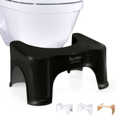 Imagen de Hey Nature HOCA Taburete baño Negro/Taburete fisiologico para Inodoro contra hemorroides, estreñimiento, Colon Irritable/Banco WC una evacuación Suave y rápida/Taburete Infantil