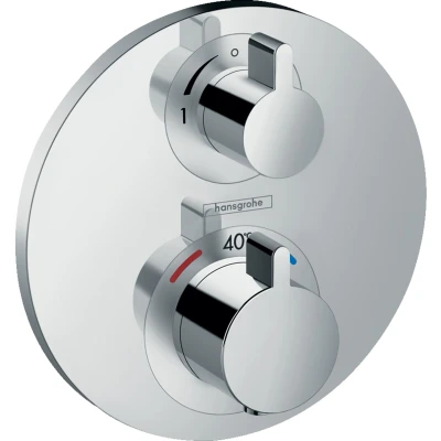 Imagen de hansgrohe Ecostat S empotrado , grifo con botón de seguridad (SafetyStop) a 40 C, termostato redondo mezclador para 1 función, cromo, 15757000