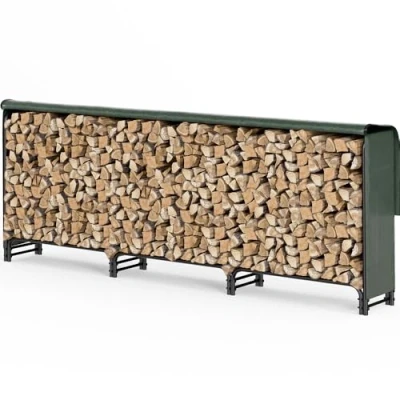 Imagen de VOUNOT Soporte de Madera 3 Metros, Estante Registro Chimenea, Leña con Tapa, Almacenamiento para Interiores al Aire Libre, Negro