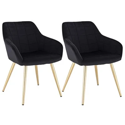 Imagen de WOLTU 2 x Sillas de Comedor Nordicas Estilo Vintage Juego 2, Silla Cocina Tapizada con Reposabrazos Tapizadas Terciopelo, Estructura Metal, Negro BH232sz