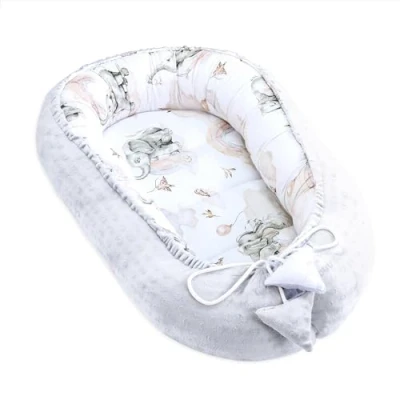 Imagen de Totsy Baby Reductor Bebe Nido Handmade Cuna portatil 90x50 cm Minky Algodon Elefante Gris Claro