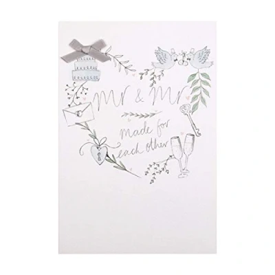 Imagen de Hallmark Tarjeta de felicitación boda con texto en inglés &quot;Mr &amp; Mr&quot;, diseño contemporáneo gemas y accesorios cinta