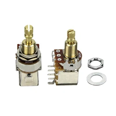 Imagen de FLEOR 2PCS Guitar Push Switch Potenciómetro A250K Pot Audio Taper Cobre Eje dividido largo para guitarra eléctrica Parte de bajo