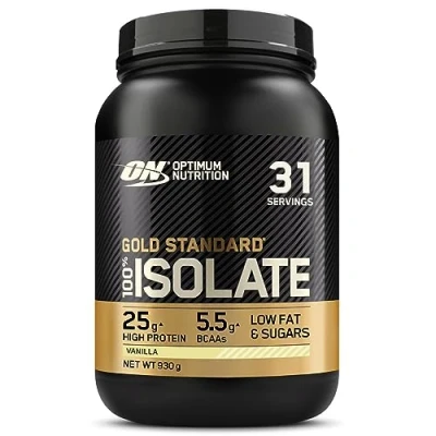 Imagen de Optimum Nutrition ON Gold Standard 100% Isolate, Proteína Whey Pura, BCAA y Glutamina Naturales, Pre Post Entrenamiento, Sabor Vainilla, 31 Dosis, 930 g