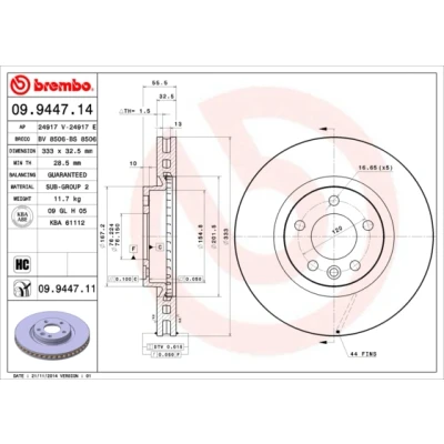 Imagen de BREMBO COATED DISC LINE 09.9447.11 Disco de freno 333 32,5 5 ventilación interna revestido altamente carbonizado VOLKSWAGEN: Transporter Bus