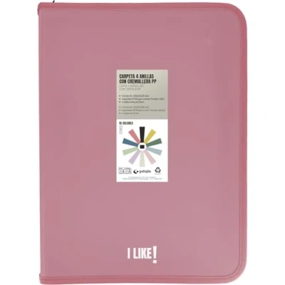 Imagen de Grafoplas Carpeta Anillas a4 con Cremalleras A4+, Rosa, 4 25mm, Incluye Compresor Plástico, Colección Papeleria Like, Material Polipropileno, Perfecto Escolar