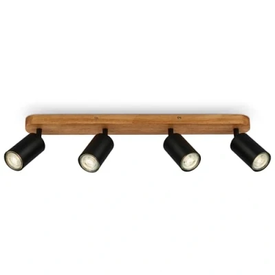 Imagen de B.K.Licht Lámpara de techo Focos orientable, GU10 máx. 9 W, Techo, Lámpara, Foco LED Interior, Salón, Dormitorio, 4 Luz 27cm, Negro Madera