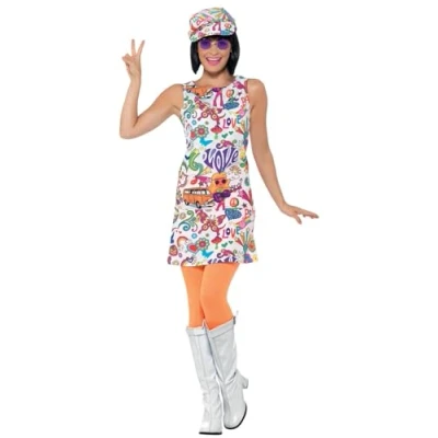 Imagen de Smiffys Disfraz buena onda años 60 para chica, multicolor, con vestido y sombrero