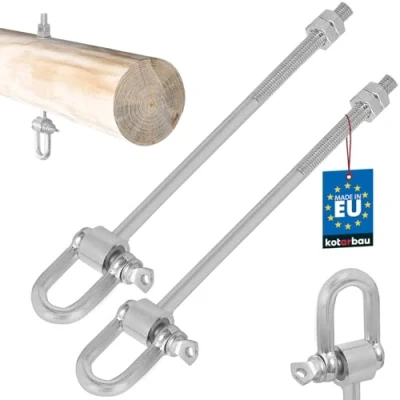 Imagen de KOTARBAU® Juego de 2 Ganchos M10 x 190 mm Gancho para Columpio Jardin Sillas Colgantes Hamaca Colgar con Grillete y Perno Fijación Pernos Galvanizado