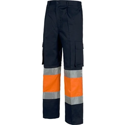 Imagen de Work Team Pantalón con 2 Cintas de Alta Visibilidad y Reflectante, Refuerzos Multibolsillos. EN471. Hombre Marino+Naranja A.V. 56