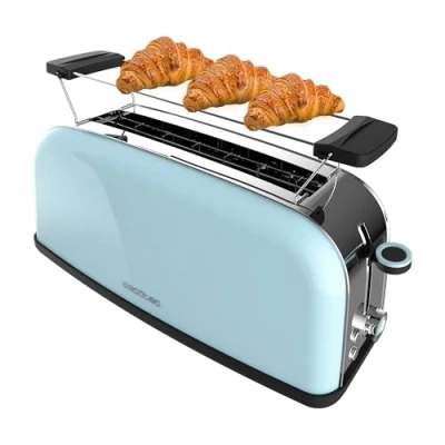 Imagen de Cecotec Tostadora Vertical 1 Ranura Larga Toastin&#039; time 850 Blue Long. W, 2 Rebanadas de Pan, Ancha 3,8 cm, Soporte para Panecillos y Bandeja Recogemigas, Acero Inoxidable, Azul