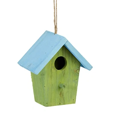 Imagen de Relaxdays Casita para pájaros, Comedero Colgante de Aves, Adorno jardín, Madera, 1 Ud, 16x15x8 cm, Verde