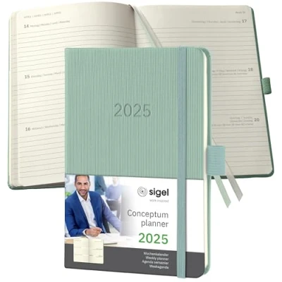 Imagen de SIGEL C2573 Conceptum Agenda semanal 2025, aprox. A6, verde, tapa dura, dos páginas = una semana, 176