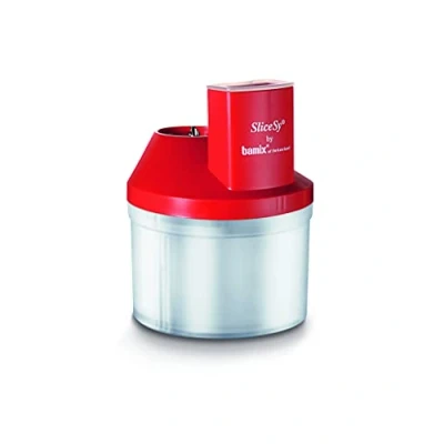 Imagen de bamix Accesorio SliceSy para todas las batidoras de mano desde 180 vatios, Incluye 5 discos, Robot cocina multifunción cortar, moler y picar, Rojo