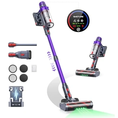 Imagen de VAC02 Aspiradora sin Cable 45KPA/550W/60 Min, Modo Automático, Cepillo Antienredos y Luz Verde, Aspirador Potente Vertical, Pantalla Táctil LED Inteligent, Función de Fragancia, Carga en Pared