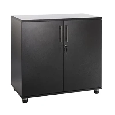 Imagen de MMT Furniture Designs Ltd Gabinete de Almacenamiento Madera Negra para Oficina, Garaje, Sala Juegos, Archivos, Juguetes, Herramientas, 2 Puertas con Cerradura, Estante Ajustable