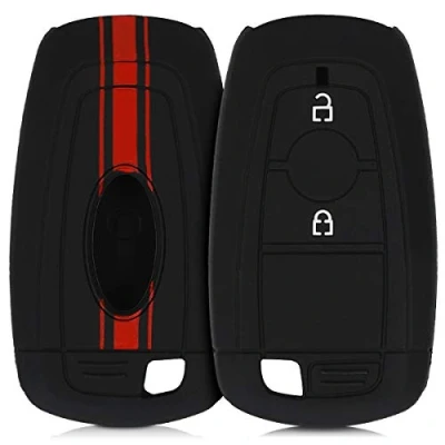 Imagen de kwmobile Carcasa Compatible con Llavero de Ford Llave Coche Keyless Go 2 Botones Funda para Mando Silicona Rojo/Negro