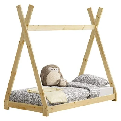Imagen de [en.casa] Cama para niños pequeños Infantil 160 x 80cm Estructura Tipi de Madera Pino Color Natural