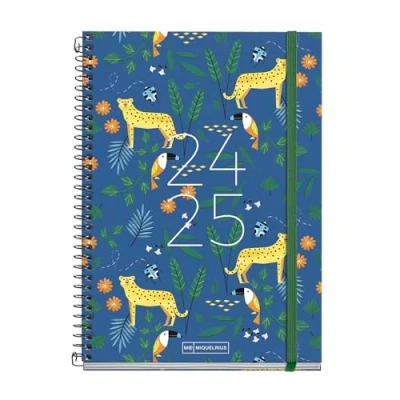 Imagen de Miquelrius Agenda Escolar 2024 2025, Septiembre 24 a Junio 25, 155 x 215 mm, Día Página, Cubierta Cartón Forrado, Espiral Metálico Negro, Catalán e Inglés, Selva