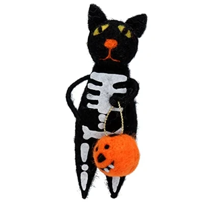 Imagen de Gisela Graham Gato esqueleto de lana con decoración calabaza