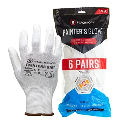 Imagen de Blackrock Pack Of 6 Pairs Lightweight Painter&#039;s PU Grip Safety Work Gloves, Mens Womens Sensitive Precision Working, Ideal For Painting &amp; Decorating, Electronics, Assembly, Handling Size Large