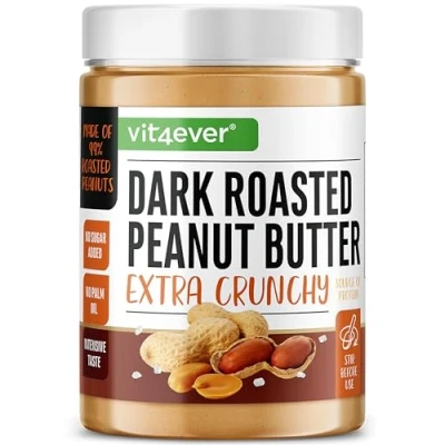 Imagen de Mantequilla de Cacahuete Tostado Oscuro Extra Crujiente y sabor intenso con sal 1kg Alta en proteínas sin aceite añadido ni grasa palma Vegano