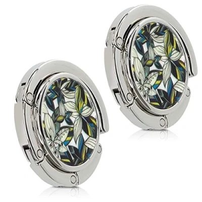 Imagen de kwmobile 2 x Ganchos de Bolso para Mesa Colgadores portátiles con Gancho Soporte Abrigo Paraguas Flores Blancas