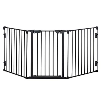 Imagen de PawHut Barrera para Perros Plegable Valla Mascotas de 3 Paneles con Cierre Inteligente Seguridad Escalera Pasillo 180x74,5 cm Negro