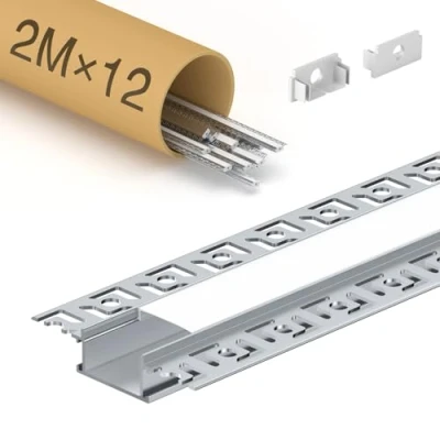 Imagen de WILLLUX perfil de paneles yeso LED 2 m, 12 unidades (24 m), 28 x 13,8 mm, borde láminas 64,2 compatible con tiras un ancho menos 20 mm
