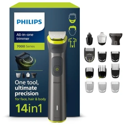 Imagen de Philips Recortadora de Barba Serie 7000, Máquina Cortar Pelo, Cortapelos Hombre, Kit 14 En 1 Para Cara, Orejas, Nariz y Cuerpo,120min uso, Seco Húmedo, Recargable, Funda, MG7930/15