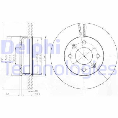 Imagen de DELPHI BG4009 Disco de freno 241 19 4 ventilado aceitado sin procesar cojinete rueda, anillo sensor ABS HYUNDAI: Getz