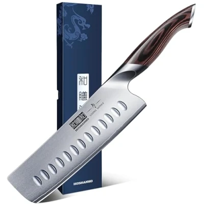 Imagen de HOSHANHO Cuchillo Nakiri de 18 CM, Cocina Japones AUS 10 Acero Inoxidable alto Carbono, Cocinero Multiusos Para Carne y Verduras con Mango Ergonómico Pakkawood