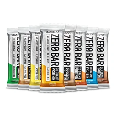 Imagen de BioTechUSA Zero Bar Protein Snack Bajo en Azúcar y Sin Lactosa Textura Crujiente Deliciosos Sabores Ideal para Dietas Entrenamientos, Flavour Mix, 20x50g