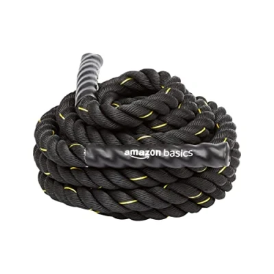 Imagen de Amazon Basics Cuerda de batalla para entrenamiento pesado, 3,8 cm x 9 m, Negro