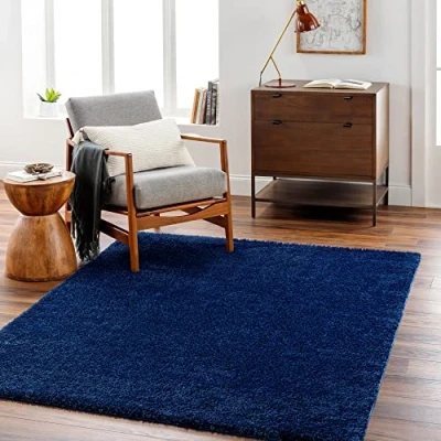 Imagen de Surya Shaggy Rug Alfombra Salon Grande Habitacion, Dormitorio Pelo Largo Berber Abstracta, Grueso y Esponjoso de 160x213cm, Azul Marino