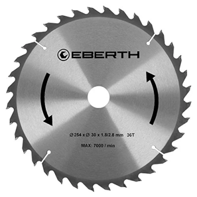 Imagen de EBERTH Hoja de sierra circular disco corte madera acero con para cortes en (254 mm diámetro, 30 perforación, 1,8 grosor hoja, 2,8 anchura corte, 36 dientes)