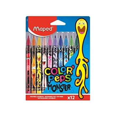 Imagen de Maped Rotuladores de Colores para Niños Color&#039;s Peps Monster 12 Punta Media Decorados con Dibujos TInta Lavable Variedad Vibrantes