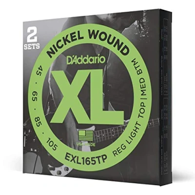 Imagen de D&#039;Addario Cuerdas Bajo Electrico EXL165TP, Custom Ligero, 45 105 (paquete de 2), Escala larga