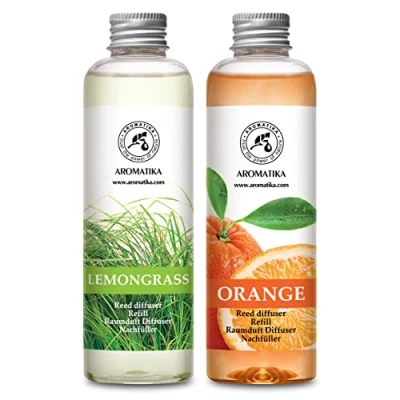 Imagen de Recambio Difusor Lemongrass &amp; Recarga de Naranja 2x200ml Aceite Esencial Puro Recambios para Difusores Aromas Aromaterapia Ambientador Ambiente Fragancia Fresca y Duradera