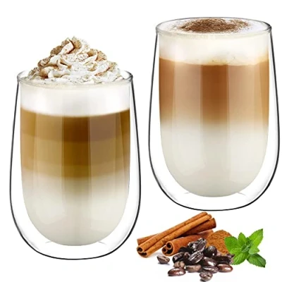 Imagen de glastal 350ml*2 Tazas de Café Cristal, Vasos Doble Pared Transparente, Vidrio Borosilicato para Leche Té Latte Macchiato y Más