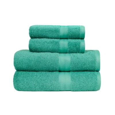 Imagen de Amazon Basics paquete de 4 Toallas baño resistentes a la decoloración para baño, 100 % algodón, suaves y absorbentes, 2 mano, Verde
